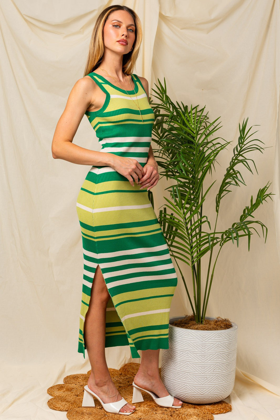 GREEN STRIPE DRESS