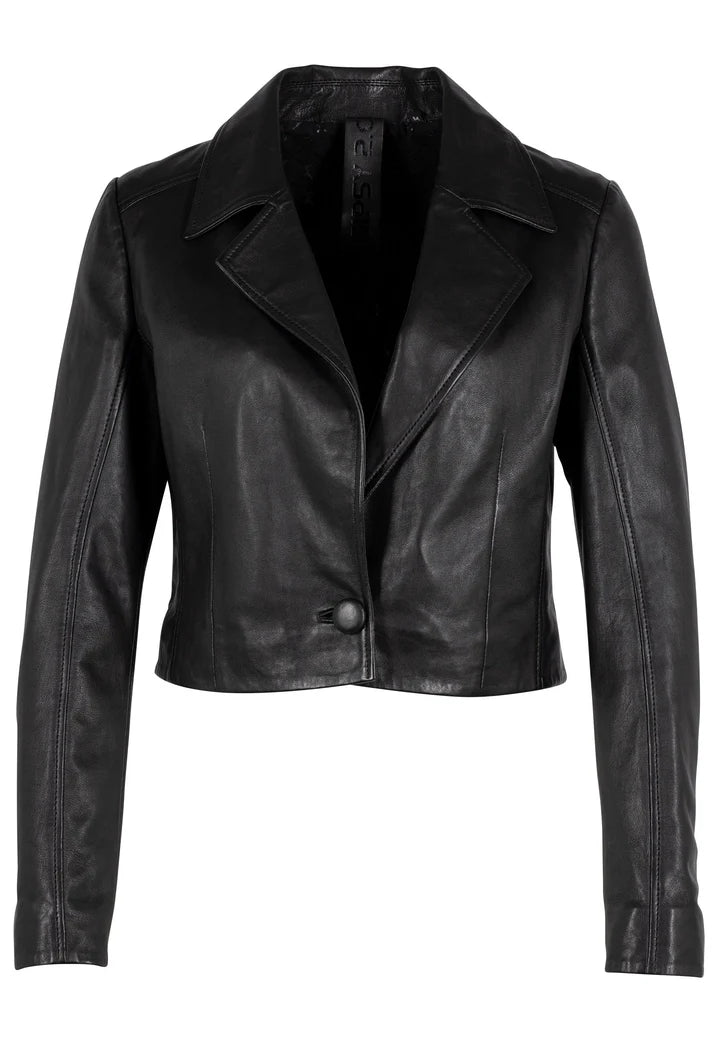 ACITA CROPPED LEATHER BLAZER