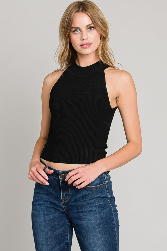 RIBBED MOCK NECK HALTER TOP