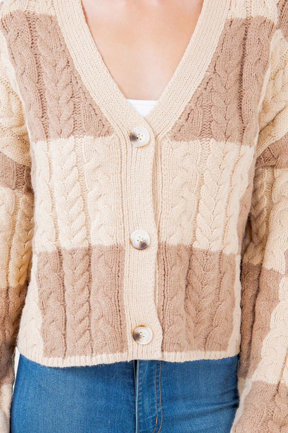 CHECKER PRINT BUTTON CARDIGAN