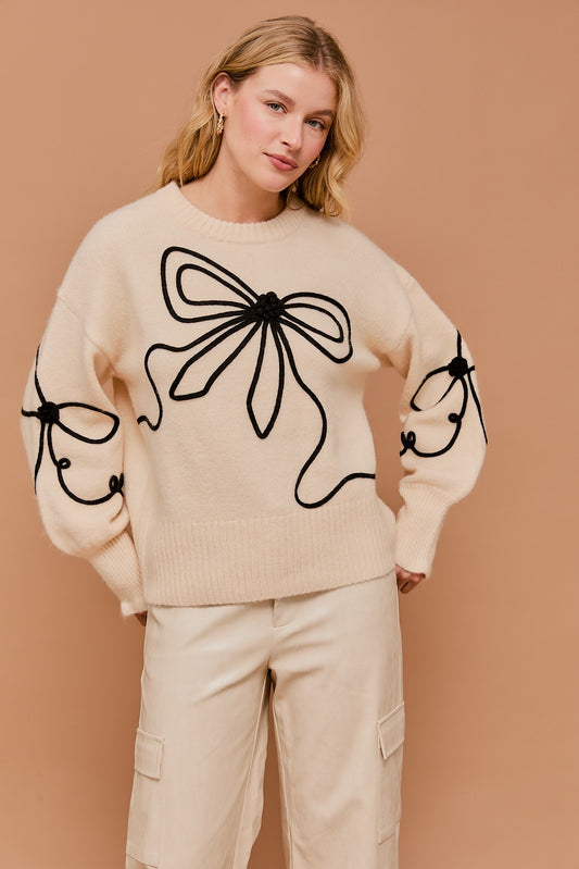 RIBBON EMBROIDERED SWEATER