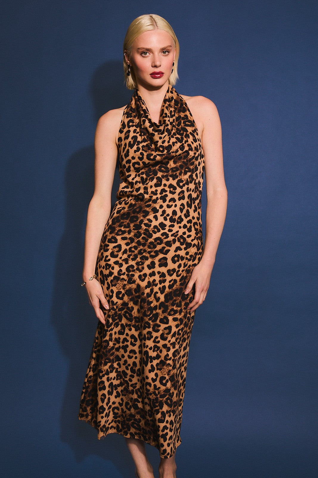 CHEETAH PRINT COWL NECK DRESS