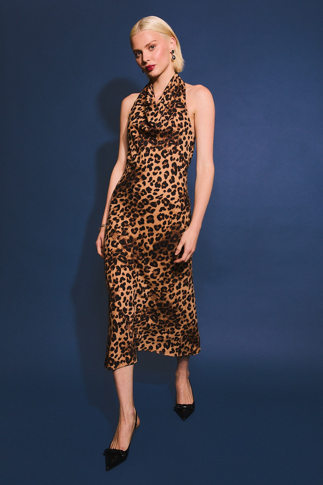 CHEETAH PRINT COWL NECK DRESS