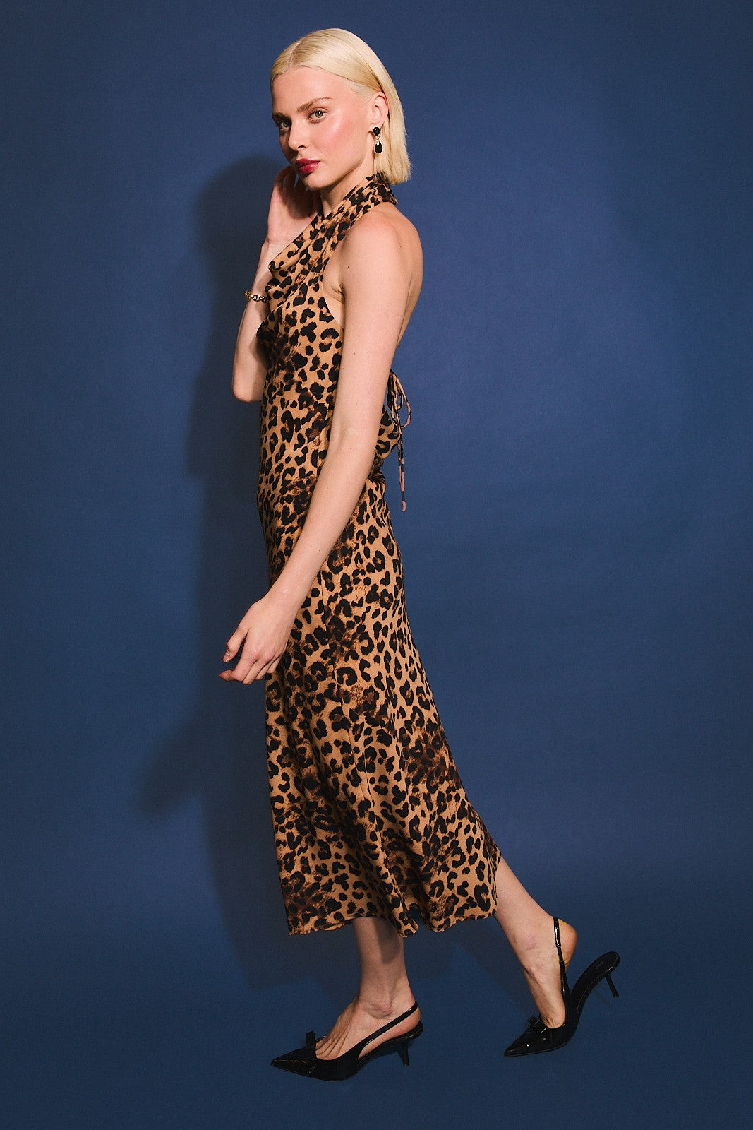 CHEETAH PRINT COWL NECK DRESS