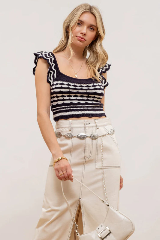 JACQUARD KNIT CROP TOP