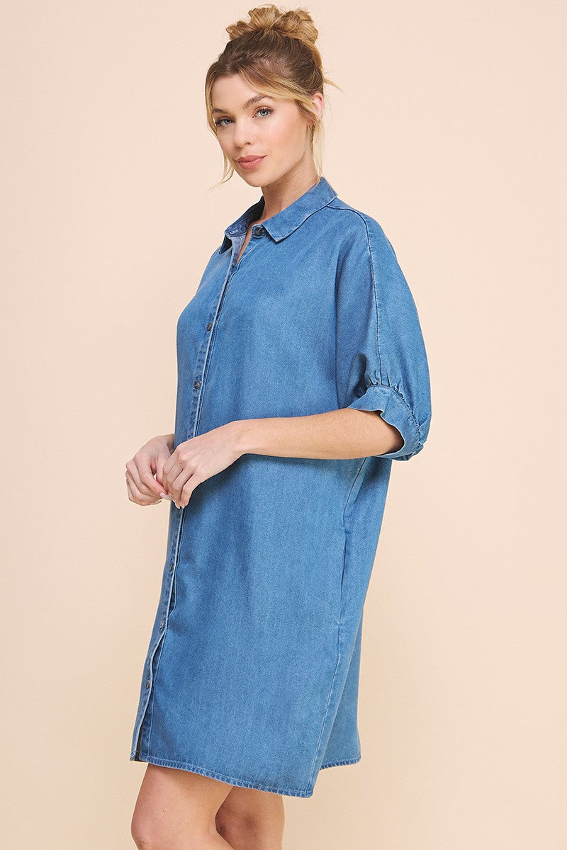 WASHED CHAMBRAY SHIRT DRESS