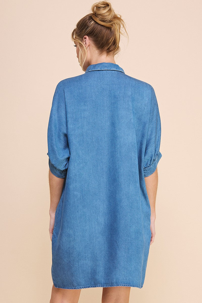 WASHED CHAMBRAY SHIRT DRESS