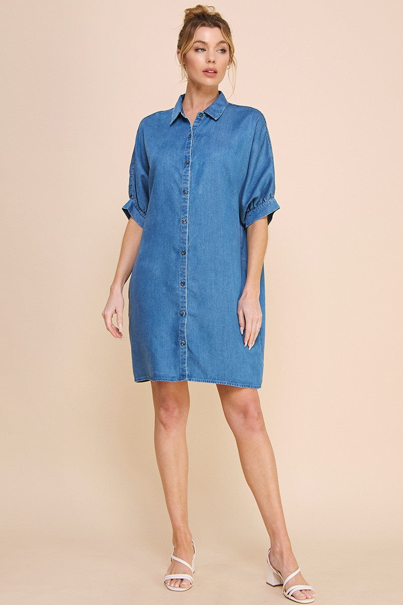 WASHED CHAMBRAY SHIRT DRESS