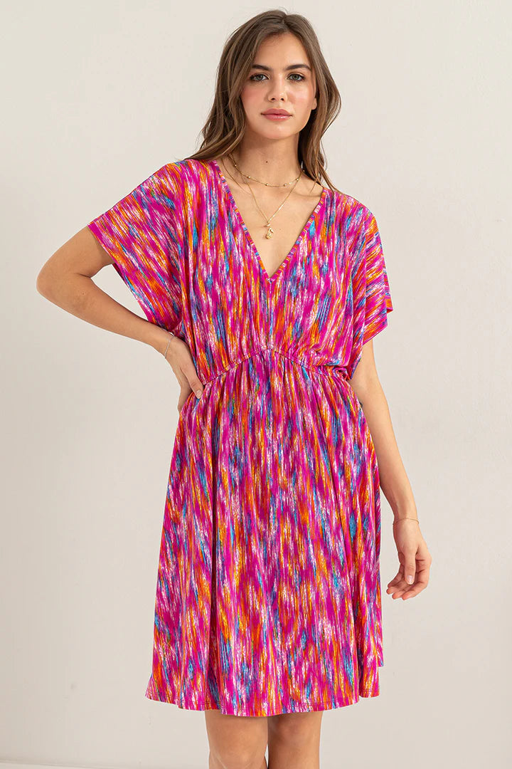 PRINTED V NECK DRESS