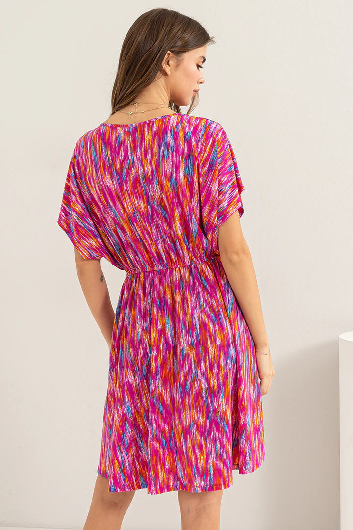 PRINTED V NECK DRESS