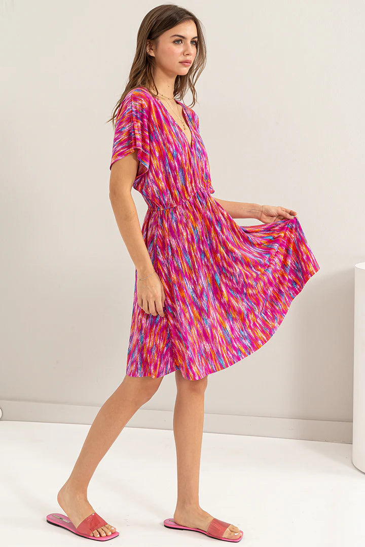 PRINTED V NECK DRESS