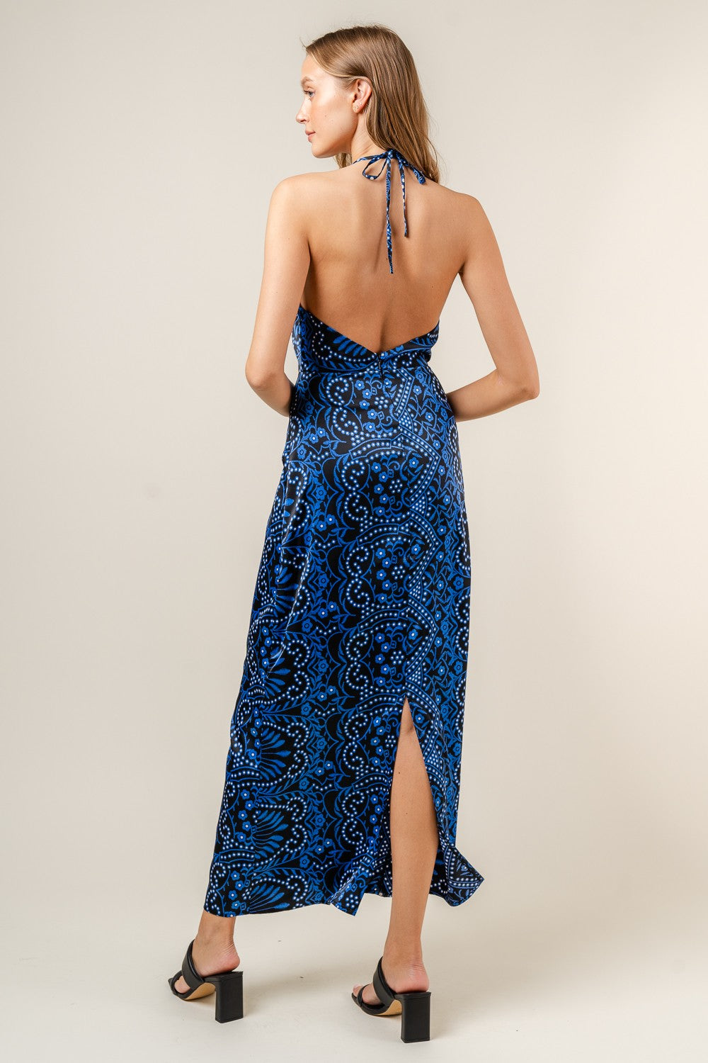 PRINTED HALTER DRESS