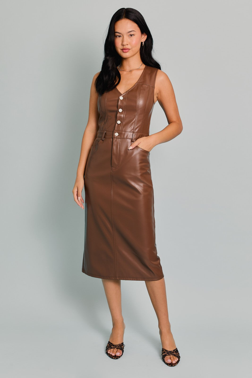 FAUX LEATHER MIDI DRESS