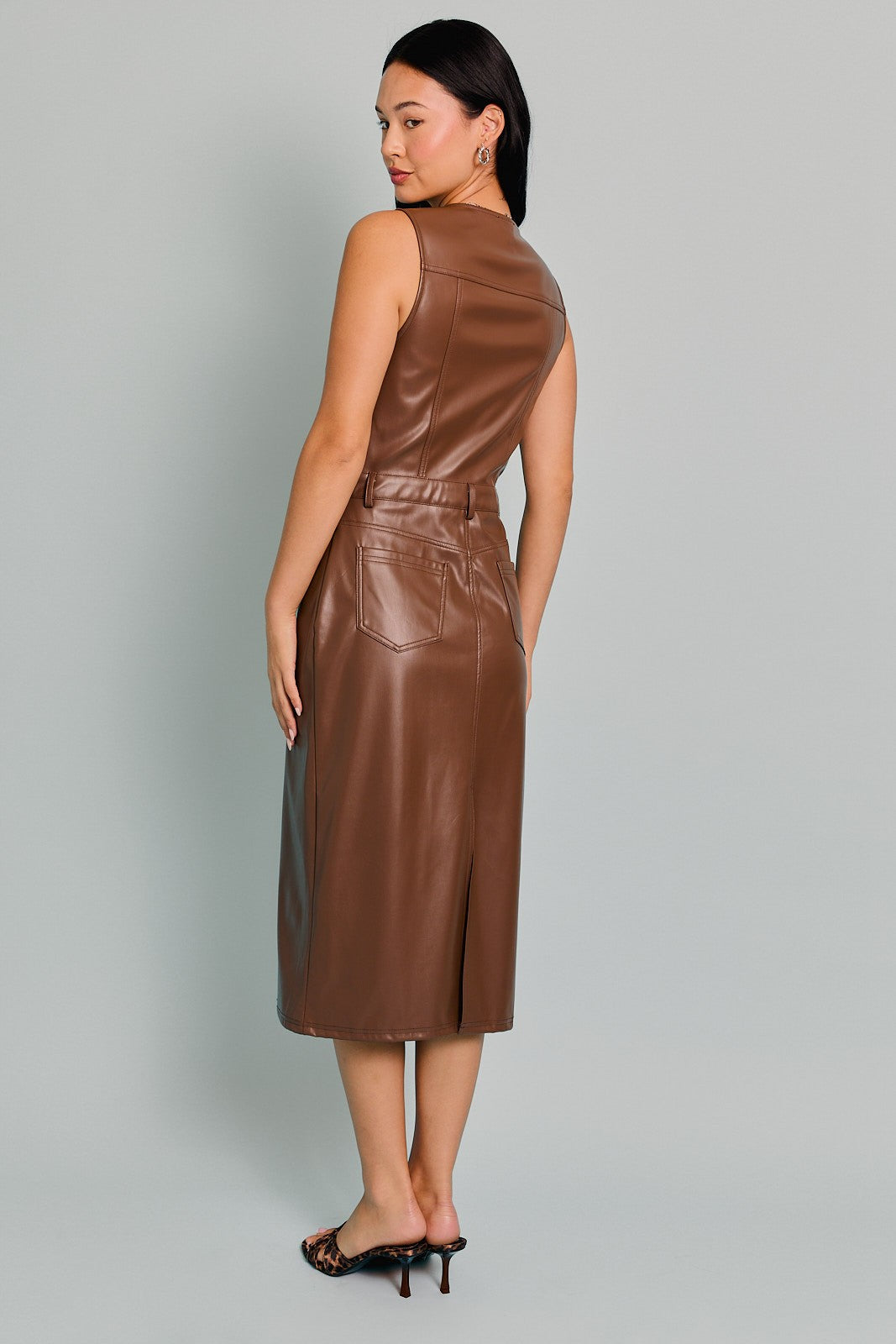 FAUX LEATHER MIDI DRESS