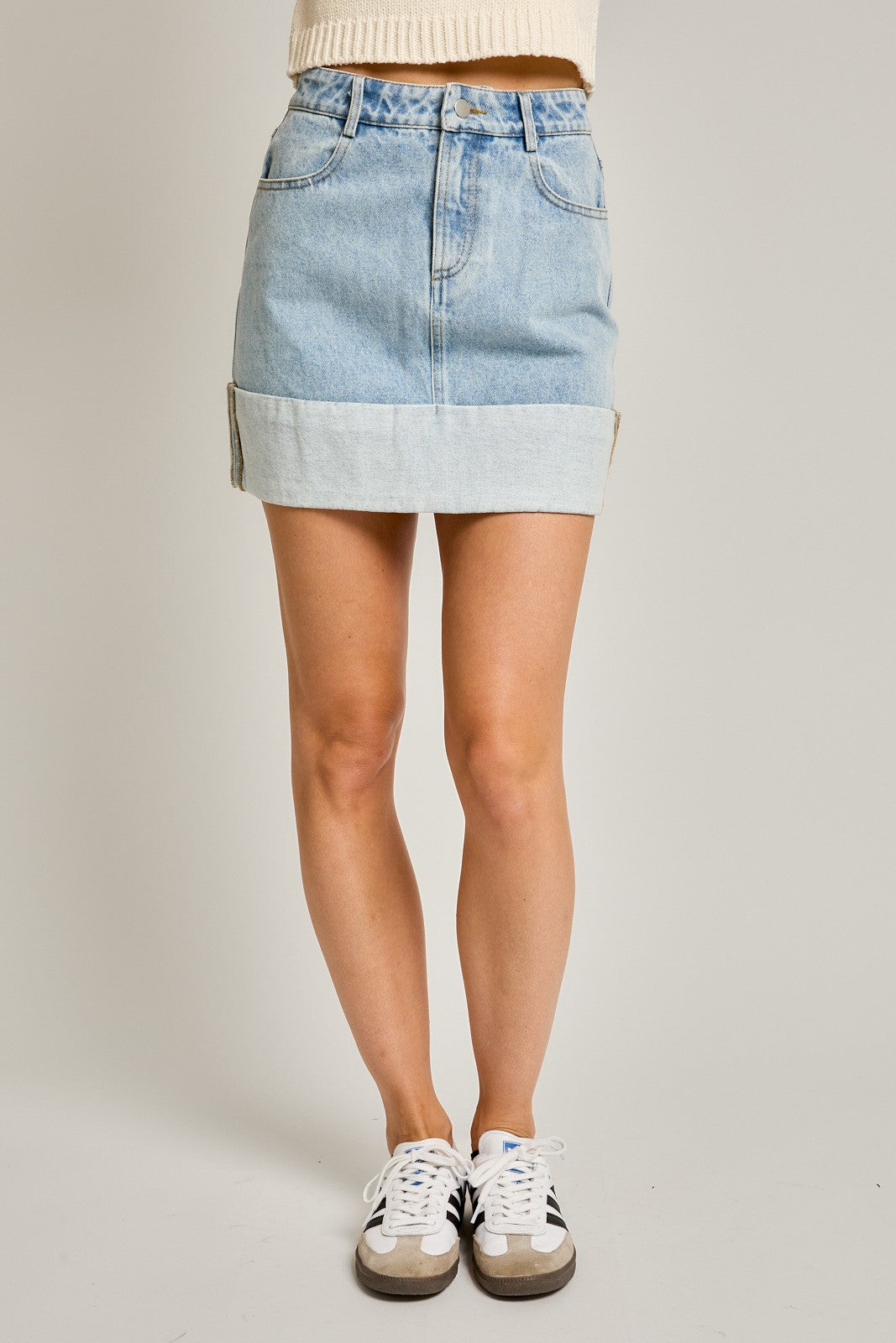 CUFFED DENIM MINI SKIRT