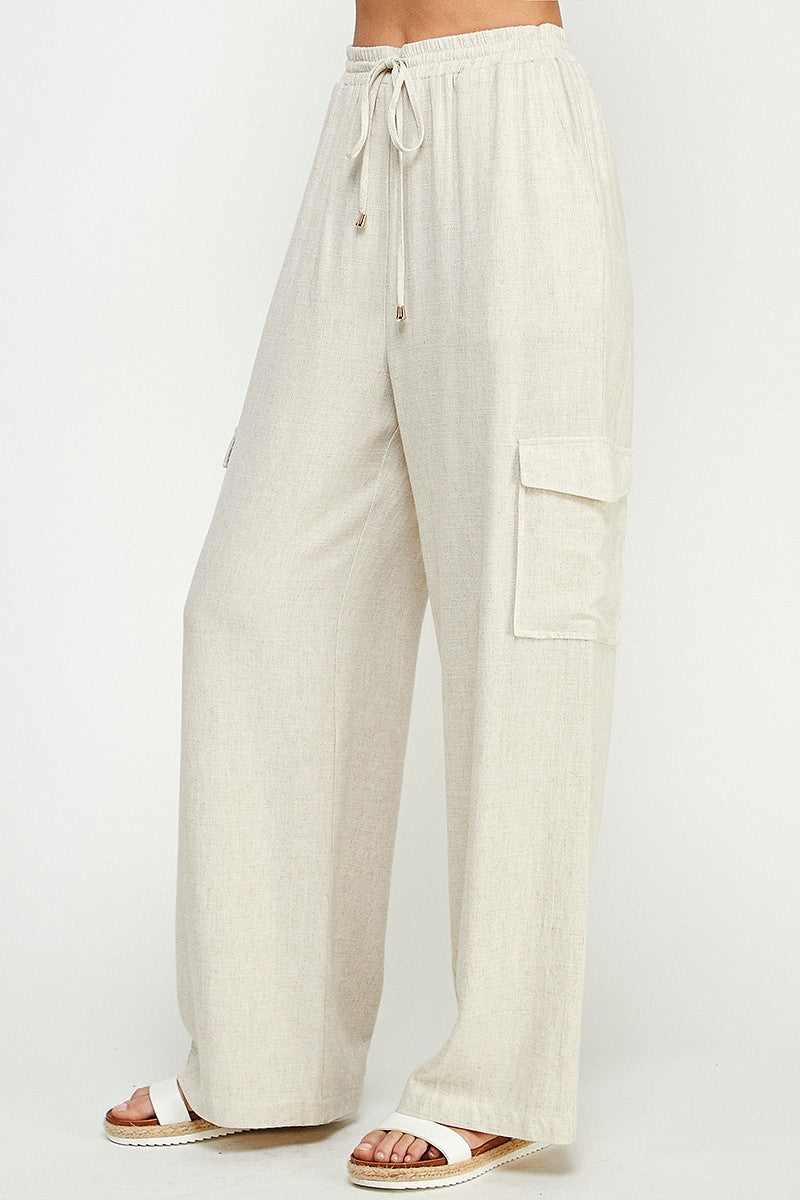 LINEN BLEND CARGO PANTS