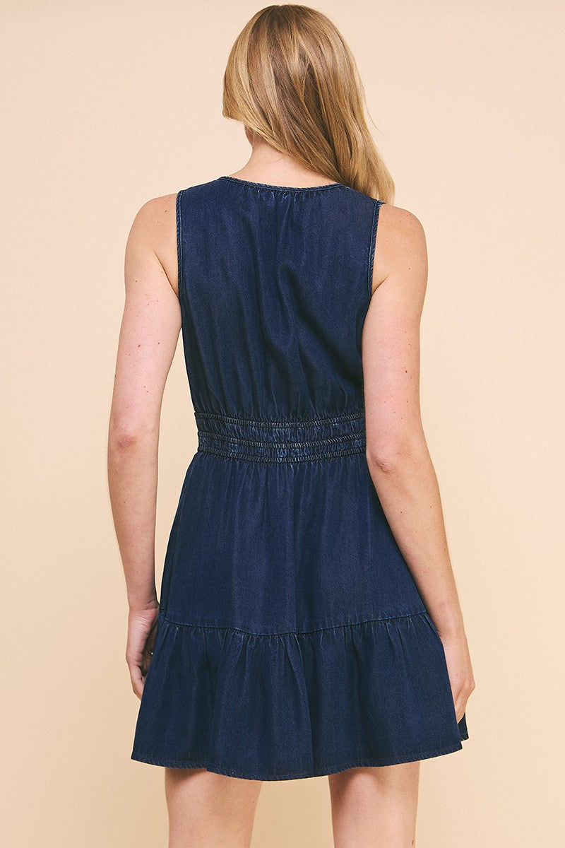 WASHED CHAMBRAY PEPLUM DRESS