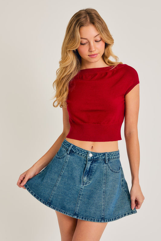 OFF SHOULDER CROP SWEATER TANK