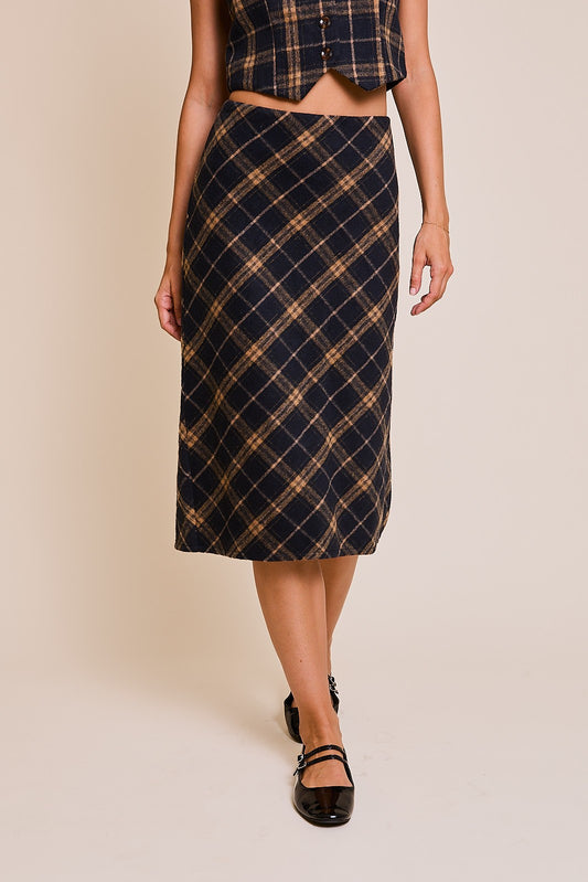 PLAID MIDI SKIRT