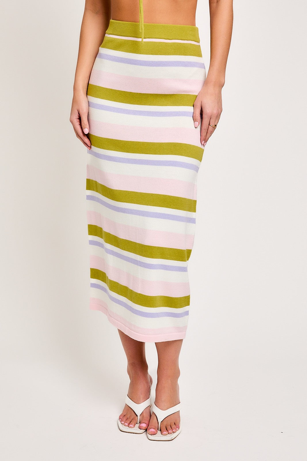 STRIPED MIDI SKIRT