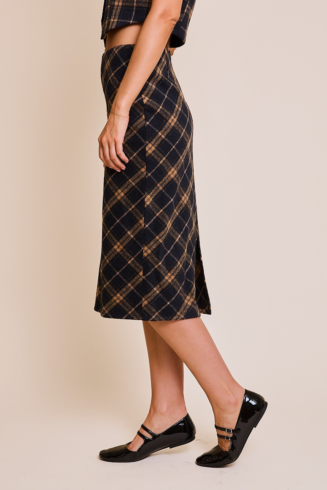 PLAID MIDI SKIRT