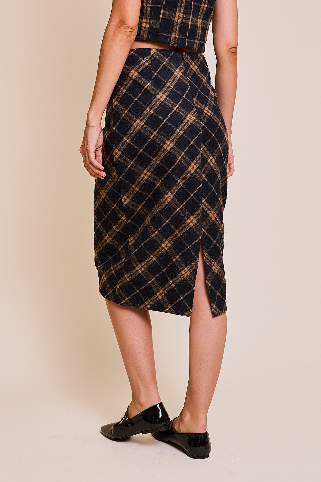 PLAID MIDI SKIRT