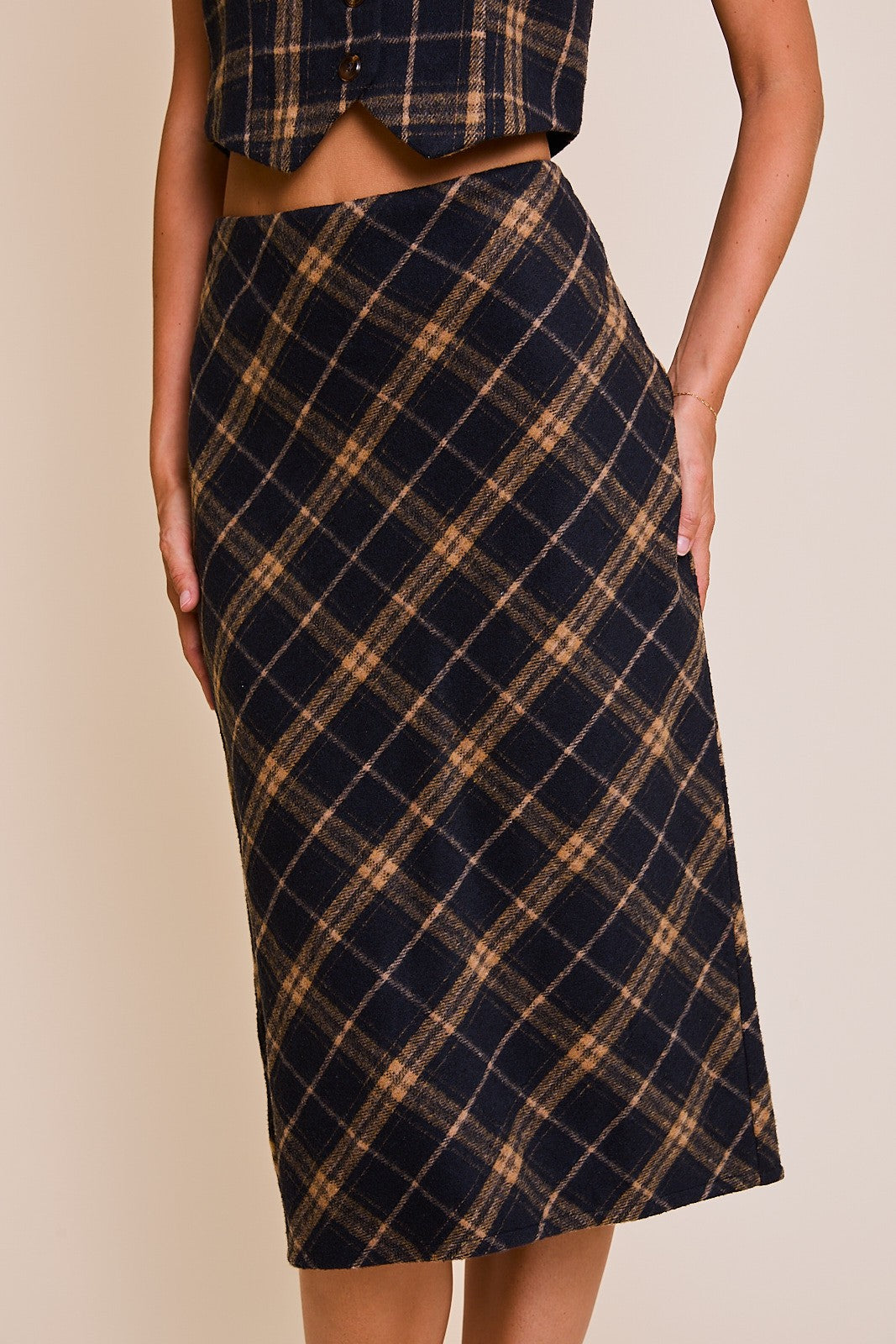 PLAID MIDI SKIRT