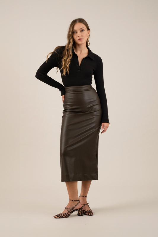 FAUX LEATHER MIDI SKIRT