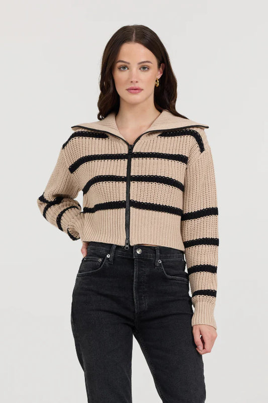 ZIP UP STRIPE SWEATER