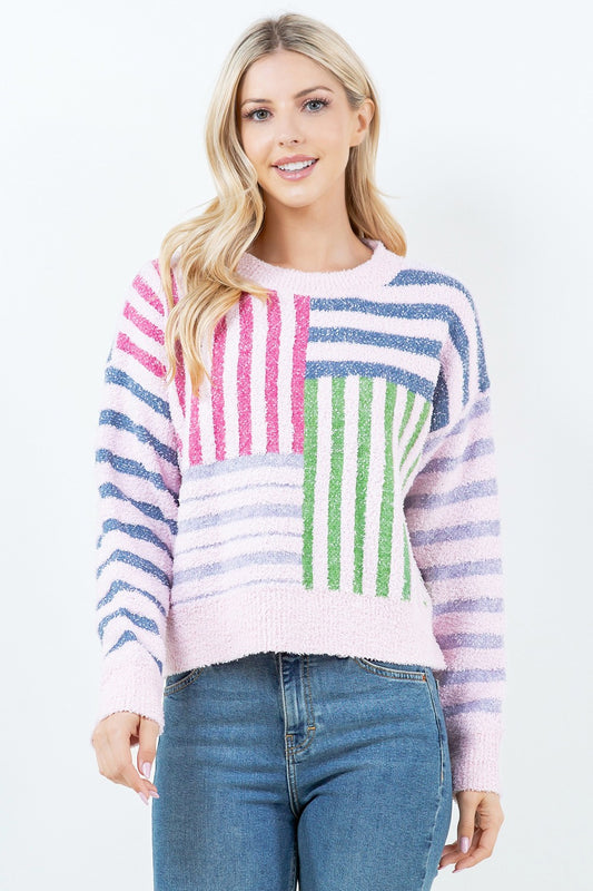 STRIPED GRID SWEATER