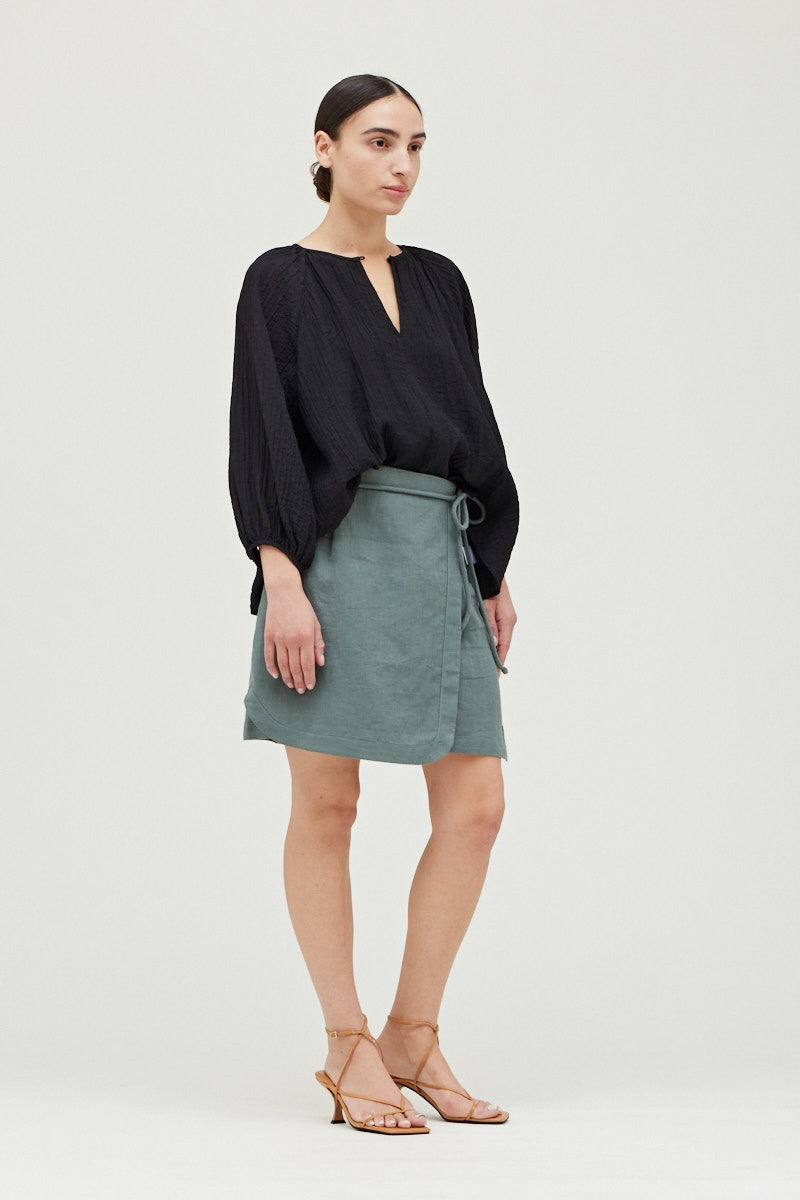 LINEN BLEND SKIRT W/ TIE