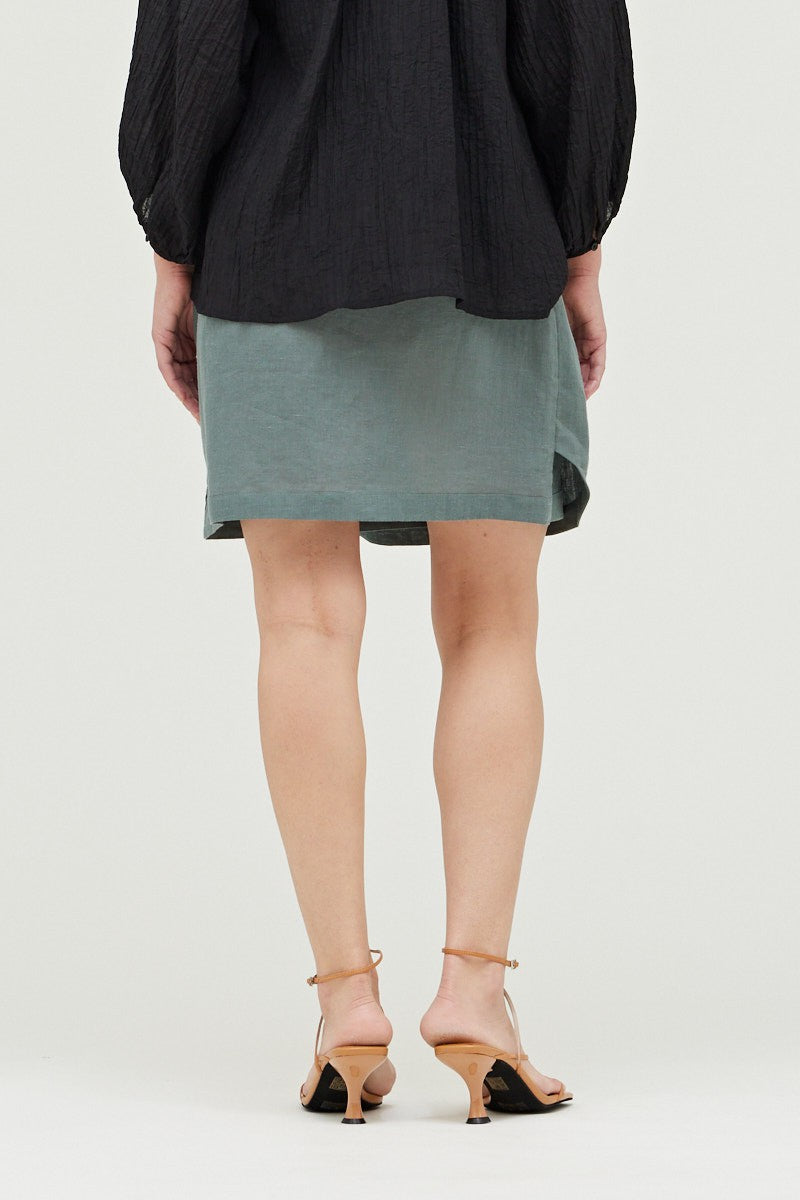 LINEN BLEND SKIRT W/ TIE