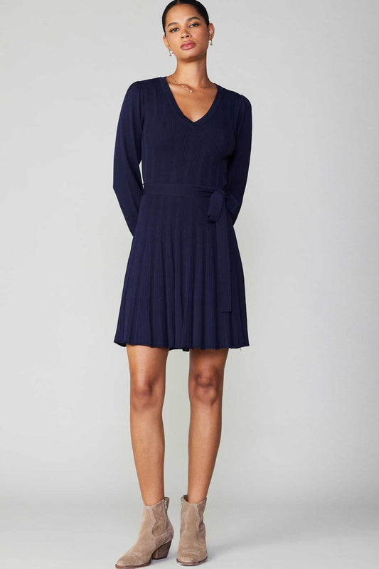 NAVY TIE SWEATER DRESS